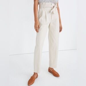 Madewell Herringbone Paperbag Pants, Natural Seeded Herringbone